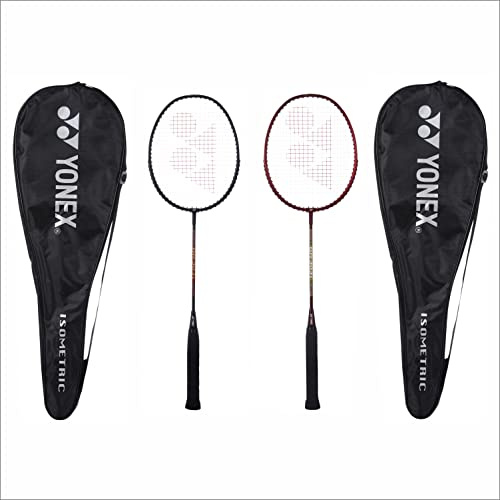 YONEX Racchetta da badminton in alluminio Gr 303I Made in India confezione da 2 con copertura completa (nero/rosso scuro)