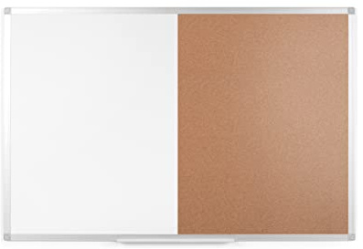 Boardsplus Lavagna Magnetica Combinata, 60 x 45 cm, Sughero e Acciaio Laccato, Cornice In Alluminio Anodizzato