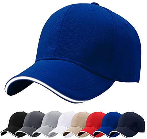 Baynetin Herren Baseballmützen, 100% Baumwolle 6 Pannels Plain Solid Color Hut, Pre-Curved Visor mit Sandwich. Einstellbare Atmungsaktiv Sommer Justierbarer Outdoor-Sportkappe