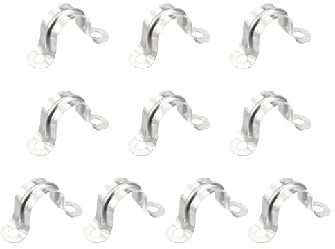 sourcing map Collier de Serrage 20mm Rigide Clip Tuyau Sangles, 2 Trou U-Forme 201 Inox Acier Support Tube Clips pour Eau Tube Tuyau Argenté 24 Pcs