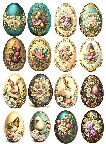Josys Bastelmärchen Reispapier A4 Strohseide Decoupage Ostern Ostereier Hasen Hahn Blumen RE1961