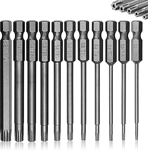 75mm Torx Screwdriver Bit Sets, 11pcs T6-T40 Star Torx Screwdriver Security Bit Set 1/4 Inch S2 Steel Hex Screwdrivers Impact Driver Bits Set