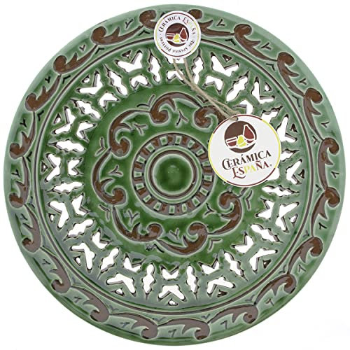 CERÁMICA ESPAÑA | Plato decorativo para colgar en pared | Plato de pared | Plato pared | Plato cerámica | Modelo D07 | Decoración 100% Hecho a mano | 23x23x3.5 cm