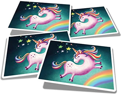 Vinyl Rectangle Stickers (Set of 4) 10cm - Unicorn Star Rainbow for Laptops, Tablets, Luggage, Scrap Booking, Fridges #60880