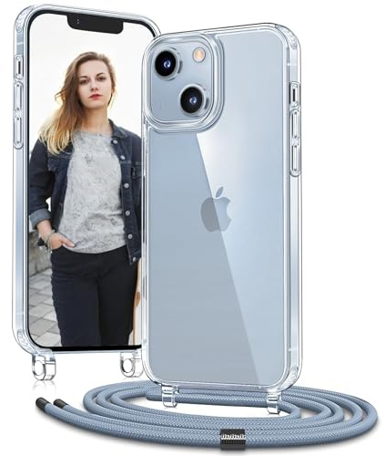 OLEPHY Handykette für iPhone 15 Hülle mit Band, Blau | Necklace Handyhülle, Transparente Schutzhülle zum Umhängen [Verstellbarem und Demontage Umhängeband],