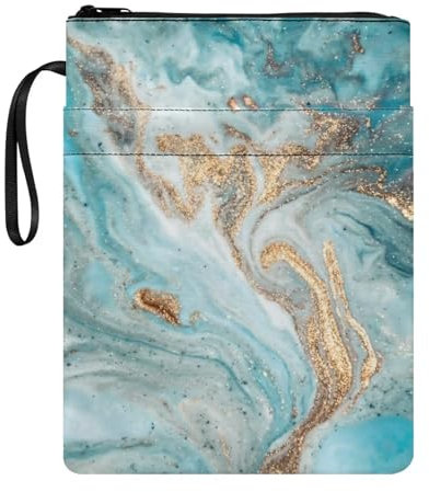NETILGEN Blau Gold Marmor Buchhülle für Buchliebhaber Buchhüllen für Lehrbücher Taschenbuch Waschbar Wiederverwendbar Buch Geldbörse Book Case Protector