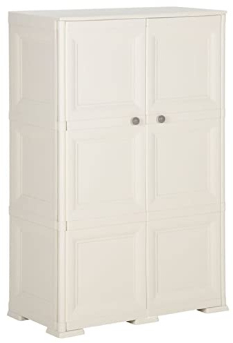 CIADAZ Kunststoffschrank 79x43x125 cm Holzdesign Cremefarbend, Lagerschrank, Kunstoffschränke, Putzmittelschrank, Beistellschrank, Geräteschrank, Mehrzweckschrank