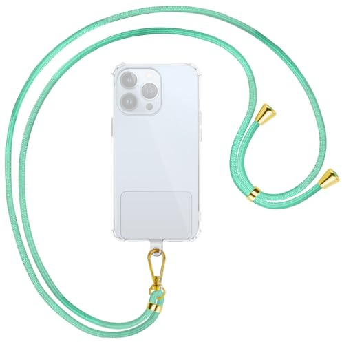 mtb more energy® Universal Handykette Clear - Fresh Mint - Metallteile Gold - transparenter Patch - kompatibel mit vielen Handyhüllen - Zubehör Smartphone zum Umhängen