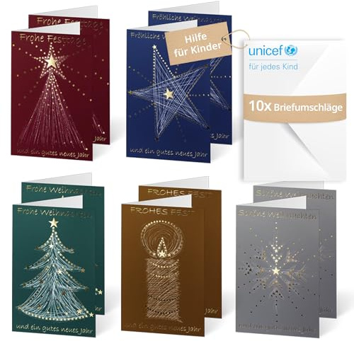 Unicef Weihnachtskarten Lichterglanz | 10 Klappkarten mit Umschlägen | Helfen Sie Kindern in Not: FSC-Papier, 10 Karten mit Umschlägen (17,5 x 11,7 cm) – Weihnachtskarte mit Lichterglanzmotiv