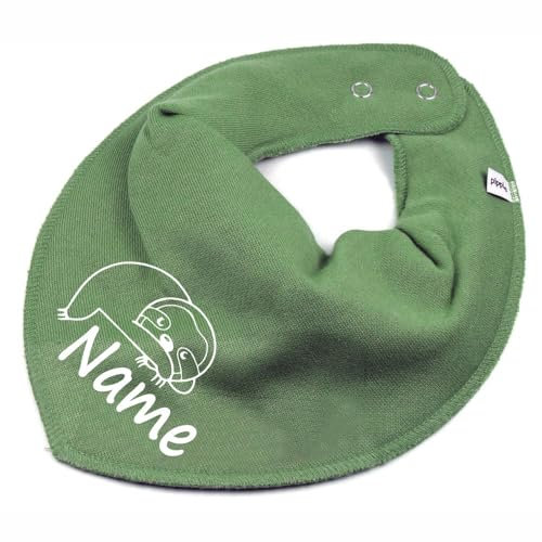 HALSTUCH Faultier mit Name oder Text personalisiert für Baby oder Kind aus Baumwolle in Einheitsgröße khaki
