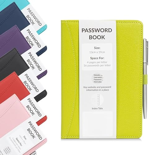 evelay Mot de passe Nom d'utilisateur Carnet AZ Index Carnet de contacts A5 à dos rigide avec stylo