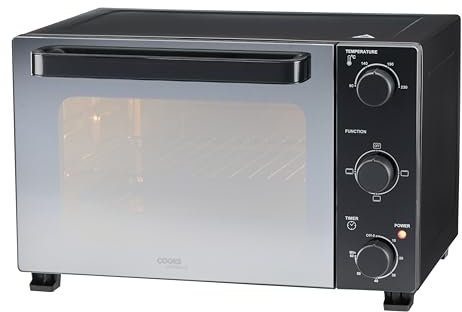 Cooks Professional Mini Portable Oven | Electric Multi Function Countertop Cooker | 28L Capacity | Adjustable Temperature Control & Timer | 1500W | Includes Roasting Dish & Wire Rack | Black