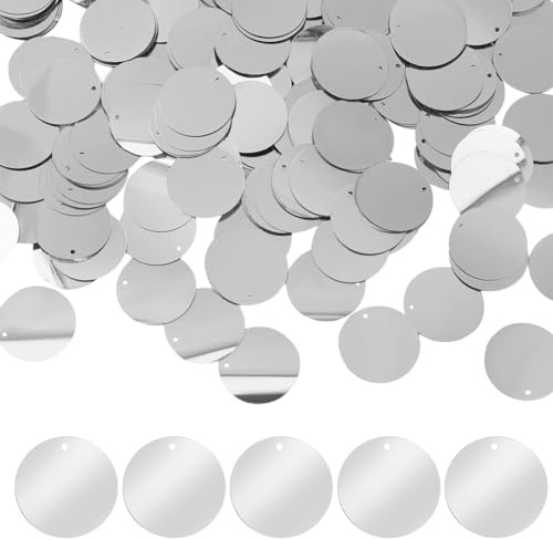GORGECRAFT 500 Stück Flache Runde Pailletten 25mm Silberfarben Lose Pailletten Mit Loch Flitter Nähen Basteln Für Die Schmuckherstellung Hochzeit Brautkleidung Stickerei Basteln Applikation Verzierung