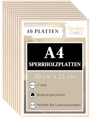 Creative Deco 10 x A4 Premie Plywoodskivor | 300 x 210 x 3 mm (+/- 2 mm)