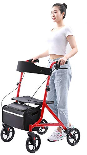 Klappbarer Rollator, Rollator, Gehhilfe, zusammenklappbar, mit Sitz, Korb und Bremsen, höhenverstellbar, robuster Gehwagen für Senioren und Erwachsene mit großen Rädern