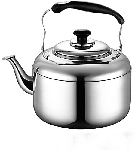 CAFIEDR Pfeif-Teekessel für den Herd, Pfeifen-Teekanne, Dicke Teekanne aus Edelstahl, Kaffeekanne, geeignet für Verschiedene Herdarten, Edelstahl-Teekessel (Silber, 4 l)