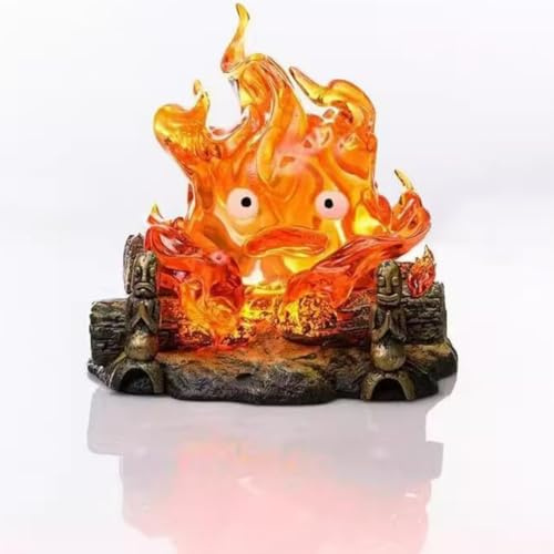 Calcifer - Luz nocturna, lámpara de calcifer, bonita luz nocturna de llama, estatua de resina de Calcifer para decoración de Halloween, ilumina tu habitación, luces de llama parpadeantes para camping