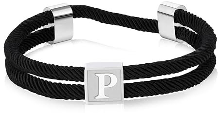 Halora Armband Herren mit Buchstaben Schwarz Surfer Arband Segeltau Surferarmband Armbänder für Herren Damen Geburtstag Geschenk für Papa Sohn Freund Bruder Bracelet P
