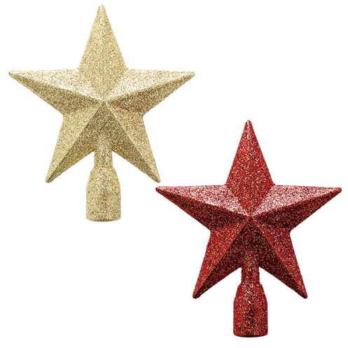 WLLHYF Lot de 2 cimes de sapin de Noël mini étoiles scintillantes de 10 cm - Petites couronnes d'arbre de Noël décoratives - Ornements en plastique pour Noël, la décoration de la maison, la fête