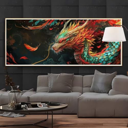 Diamond Painting Tier Drache Diamond Painting Groß xxl 150 X 60 cm, DIY Diamant Painting Bilder, 5D Diamond Painting Erwachsene Vollrunde Bohrer Diamond-Painting Crafts, Haus Wand Dekoration -107FC