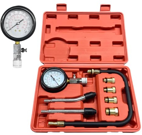 8PCS Car Compression Tester, 0-300PSI Engine Cylinder Pressure Gauge, Universal Petrol Compression Tester Automotive Tool for Car, Motorcycle, Truck, Snowmobile, ATV