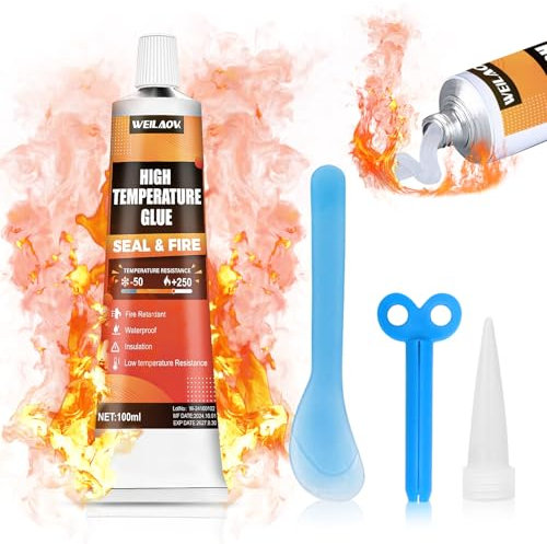 WEILAOK Colla Alte Temperature, Silicone Alta Temperatura, Sigillante Alta Temperatura, Silicone Alte Temperature per Stufe, Adesivo Resistente al Calore per Caminetti, Stufe, Scudi Termici, 100 ml