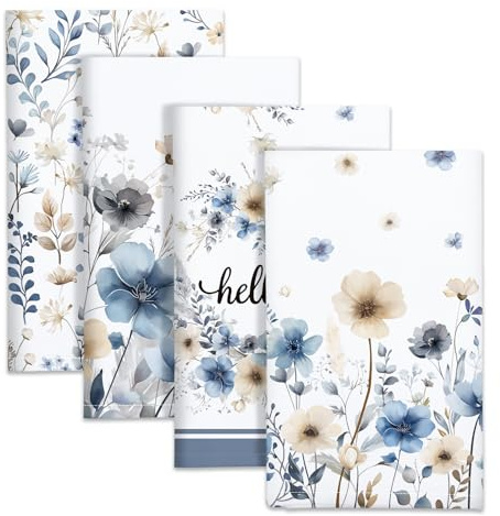 Arquiel 4er Set Geschirrtücher Boho Aquarell Blumen Küchentücher Blätter Dekorative 100% Baumwolle, 48 x 70 cm, Trockentücher Saugstarke Geschenk, Küche Dekoration