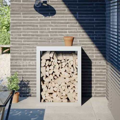 Xichuzi Brennholzregal Weiß 60x40x80 cm Stahl, Kaminholzregal Aussen, Holzstapelhilfe, Carport, Sichtschutz Garten, Kaminholzregale - 850997