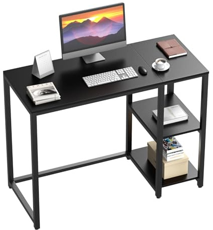 WOHOMO Bureau d'ordinateur 120 cm avec 2 étagères, Grand Espace de Rangement, Bureau Moderne pour étude, Ordinateur Portable, Noir