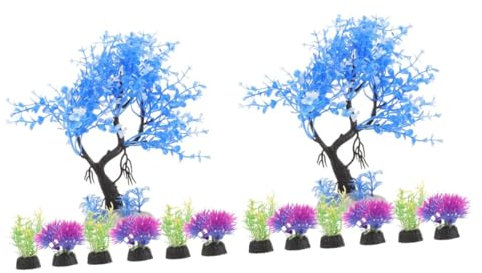 YARNOW 14pièces Décoration Aquarium Plantes Artificielles Colorées Pour Réservoirs Aquatiques Ornements Plastique Pour Poissons Et Terrariums Aménagement Paysager
