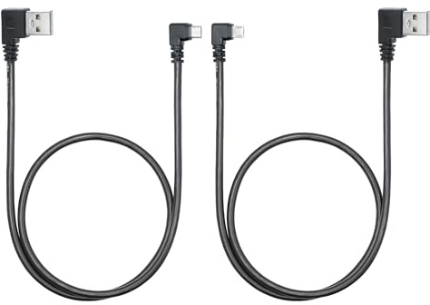 Riertostng Micro USB Power Data Cable 60CM, 90 Degree USB A Male Left Angle to Micro USB Male Left & Right Angle Charging and Data Sync cord, for GPS, Dash Cam, Digital Camera, Hard Drive etc - 1Pair