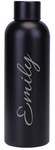 [Custom] Personalised Engraved with Any Name Double Wall Insulated Water Bottle 500ml 17.5oz Hot Cold 5 Colours Available (Black)