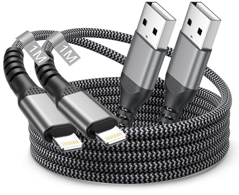 Câble iPhone Certifié MFi 1M Lot de 2, Câble Chargeur iPhone Cable USB Lightning Nylon Cordon i-Phone Fil Chargeur iPh-one Charge Rapide pour i-Phone 14 Pro Max/13 Pro/12 Mini/11/XS/XR/8/SE,iPad