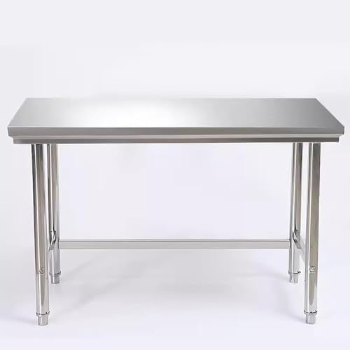 Mesa de trabajo de acero inoxidable, mesa de trabajo comercial, banco resistente para uso comercial y doméstico, proceso cepillado, mayor estabilidad, pies ajustables (tamaño: 120 x 60 x 80 cm)