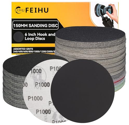 FEIHU Discos de Lija de 150mm,30 Piezas Hook and Loop Papel de Lija Abrasivos Papel de lija de carburo de silicio 1000 Granos Adecuado para lijadoras excéntricas circulares.
