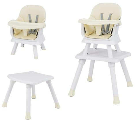 LIFEZEAL Seggiolone per Bambini, in PP, Portata 25 kg, Sedia per Bambini con Vassoio e Rivestimento in Tessuto Rimovibile, Seggiolone Combinato con Cintura di Sicurezza, 7-36 Mesi (beige)