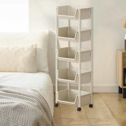 5-Tier Plastic Storage Organizer Cart With Wheels,Rolling Toy And Stationery Storage,In Classroom Bedroom And Playroom Use Large Capacity Rolling Storage Cart (White)