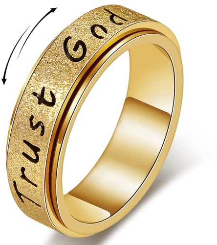 AmorArtSky Trust God Fidget Spinner Ring for Women & Men - Anxiety Relief 18K Gold Plated Stainless Steel, Hypoallergenic Fidget Gift for Her,Size 6/7/8/9/10 (Trust God Fidget Ring_Gold, size 6)