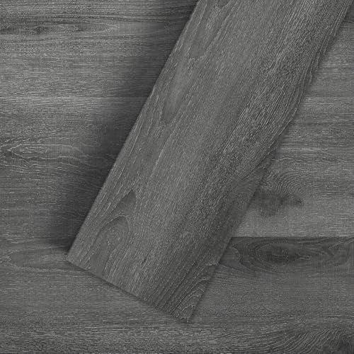 Mulgatre vinylgolv självhäftande 5,02 m² – vattentätt laminatgolv i mörkgrå, 36 plattor (15,24 x 91,44 cm) för kök, badrum och vardagsrum – enkel gör-det-själv-läggning