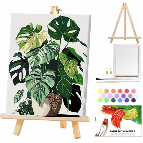 WEMEON Malen Nach Zahlen Erwachsene mit Rahmen- mit Staffelei Pflanzen Paint by Numbers Kit, Malen Nach Zahlen Kit mit 2 * Pinseln, Acrylfarben Handgemalt Ölgemälde Leinwand für Home Decor. (20X30cm)