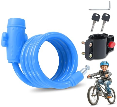 Cykellås barn, PVC-beläggning, barncykel lås vattentät och rostfri, cykellås barn med nyckel, lämplig för cyklar, skateboards etc (blå)