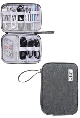 HUVZOR 1 pochette de rangement de voyage, imperméable et anti-poussière, rangement pour petits accessoires/câbles de recharge, rangement pour câbles de données, gris, étui de rangement pour écouteurs