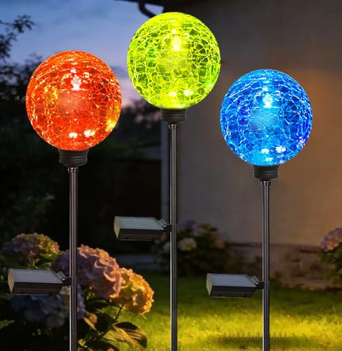 HOOEN Solar Garden Lights Outdoor, 3 Pack Multi-Color Changing Solar Globe Lights Waterproof Decorative for Yard, Powered Glass Ball Garden Lights for Patio Decoration (3pack)