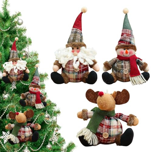 SingingWang 3Pièce Lutins Suspensions pour Sapin de Noël, Lutins, Bonhommes Tricotés, Decoration de Noel pour Sapin, Mini Lutin de Noel Deco Originales, Décorations de Noël Bois, Decoration Sapin