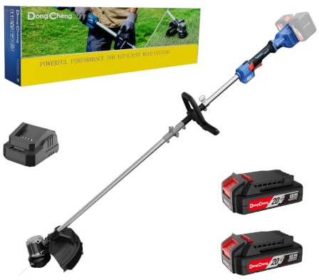 Dong Cheng Desbrozadora Bateria 40V, Ancho Corte 33 cm, TIPP Automático | 2 Baterías de 2,0Ah, Doble hilo de 2,0 mm, Motor sin Escobillas, 2 Velocidades para Jardines, Parterres y Vallas
