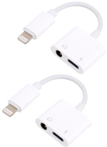 BTFO 2pcs Headphones Splitter Adapter, 2-in-1 Lightning to 3.5mm Headphone Aux Audio Adapter Support Fast Charging, for iPhone 14/13/12/11/X/XR/XS/8/7 & More Devices
