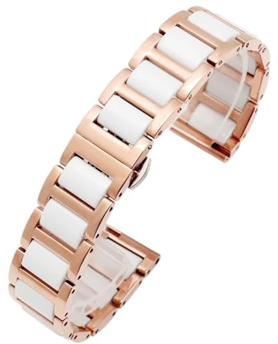 Keramiskt klockband 18 mm 20 mm 22 mm Universal Snabbkoppling Armband Rostfritt stål Vikbart spänne Armband(Rose gold white,15mm)