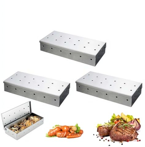 Caja ahumadora de barbacoa para parrilla, caja de ahumador de acero inoxidable resistente, caja de ahumador de virutas de madera para carne y pescado a la parrilla con sabor ahumado, parrilla