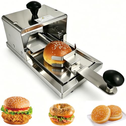 Cortadora Comercial de Panecillos Para Hamburguesas, Máquina Cortadora de Panes Profesional con Espesor de Corte Ajustable, Acero Inoxidable Push-pull Para Cortar Incluso Bagels y Rebanadas