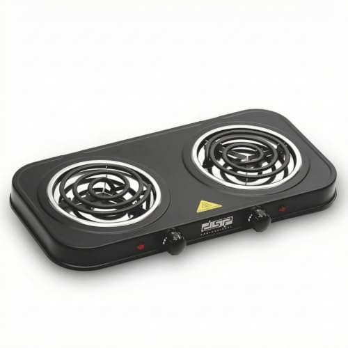 Wsymxuo Cocina Eléctrica Doble Placa Encimera Portátil Hornillo Estufa Eléctrica de Dos con 2000W Controles Independientes de 5 Posiciones Uso con Acero Vidrio Cerámica Apto para Oficina Apartamento